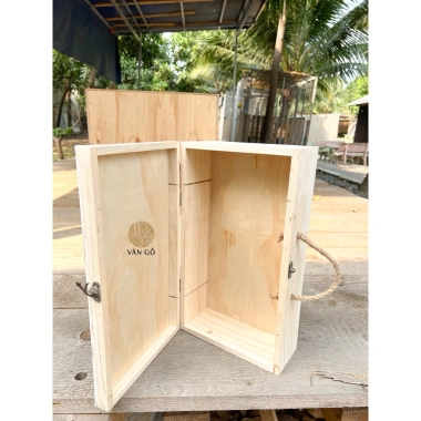 Hộp rượu gỗ tự nhiên hình 2 chim và hoa Đựng quà Tết 35x20x10 cm Giá xưởng 155.000