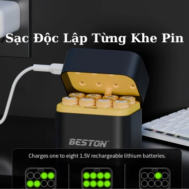 Hộp sạc 8 slot BESTON M7.037 USB-C 4 pin AA/AAA 1.5V 2A-3A - Giá chỉ 159.221₫