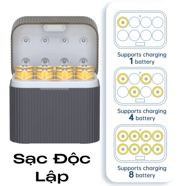 Hộp sạc pin AA BESTON 1.5V 8 slot M7.036 USB‑C, dùng cho micro karaoke, máy ảnh, khóa cửa từ - Giá chỉ 188k 2