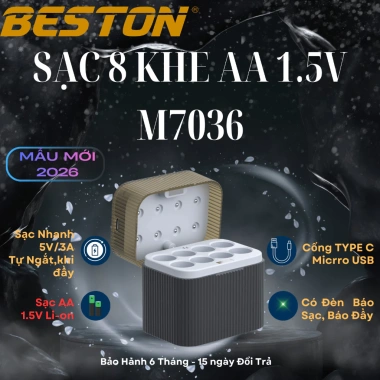 Hộp sạc pin AA BESTON 1.5V 8 slot M7.036 USB‑C, dùng cho micro karaoke, máy ảnh, khóa cửa từ - Giá chỉ 188k 8