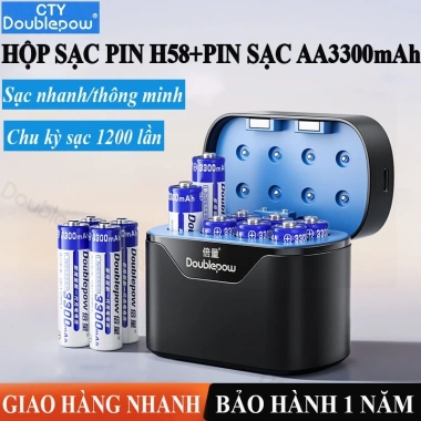 Hộp sạc pin H58 Doublepow 1.2V AA 3.300mAh - Sạc 8 viên, Type-C, sạc nhanh tự ngắt, giá 144.000₫
