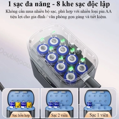 Hộp sạc pin H58 Doublepow 1.2V AA 3.300mAh - Sạc 8 viên, Type-C, sạc nhanh tự ngắt, giá 144.000₫