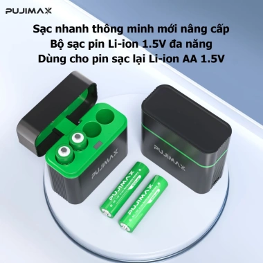 Hộp sạc pin Pujimax Lithium 4 khe AA 1.5V 4.255mAh, sạc nhanh Type-C, giảm giá 22% - Chỉ 357.633₫