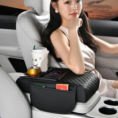 Hộp tay vịn ô tô tăng cường đệm, sạc không dây, cốc đựng chai, túi tựa tay mới - Giá 352.330 VND