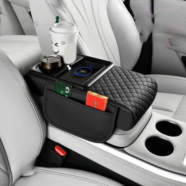 Hộp tay vịn ô tô tăng cường đệm, sạc không dây, cốc đựng chai, túi tựa tay mới - Giá 352.330 VND