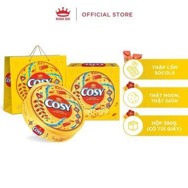 Hộp thiếc bánh quy Cosy Tết 2.026 thập cẩm vị bơ sữa 390g có túi giấy 129k
