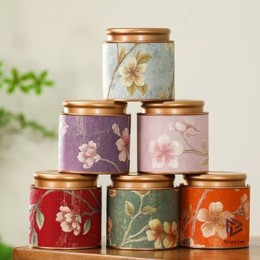 Hộp thiếc trà đen xanh hoa văn rỗng, kín, di động cho gia đình - Lọ trà mini mới