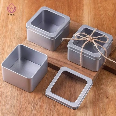 Hộp thiếc vuông tròn trong suốt CENJ đa năng lưu trữ thực phẩm, trà, bánh kẹo, mỹ phẩm – Mới 4