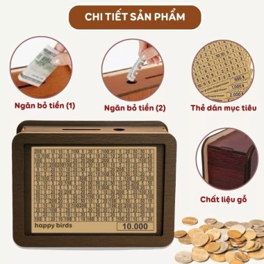 Hộp Tiết Kiệm Tiền Gỗ + Bảng Mục Tiêu Quản Lý Chi Tiêu - Quà Tặng Happy Birds 7