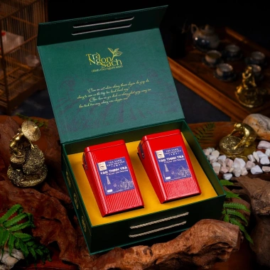 Hộp Trà Biếu Tặng Vạn Thịnh Song Trà 200g Trà Xanh Thái Nguyên Nước Xanh Hậu Ngọt Sâu Giá Khuyến Mãi 740k