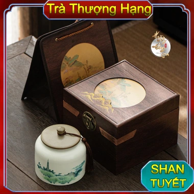 Hộp Trà Shan Tuyết và Thái Nguyên Thượng Hạng 165gr Bảo Trầm Linh Hương Hộp Gỗ Quà Tặng Cao Cấp
