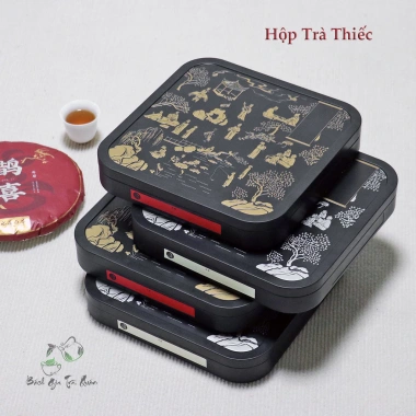 Hộp trà thiếc cao cấp 357g + túi quà bánh trà họa tiết nổi - Sang trọng