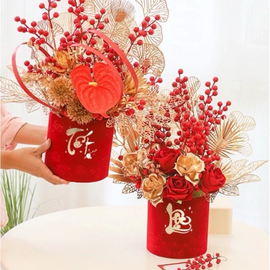 Hộp Trụ Nhung Đỏ Cắm Hoa Đào Đông - Trang trí Tết đẹp, giá ưu đãi 38.000 VND 2