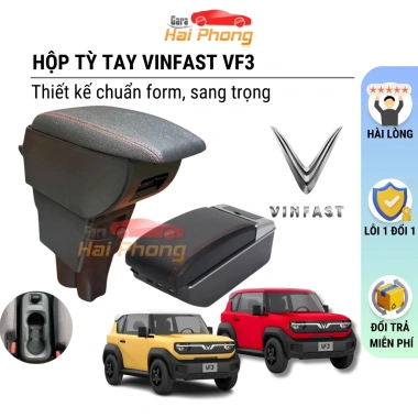 Hộp tỳ tay ô tô Vinfast VF3 đen cao cấp 2 ngăn 7 cổng sạc - Giá chỉ 345.000 VND