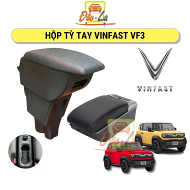 Hộp tỳ tay ô tô Vinfast VF3 đen cao cấp 2 ngăn, nhiều cổng sạc USB - Giá chỉ 345.000₫