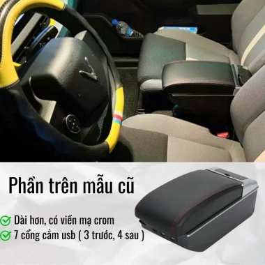Hộp tỳ tay ô tô Vinfast VF3 đen cao cấp 2 ngăn, nhiều cổng sạc USB - Giá chỉ 345.000₫