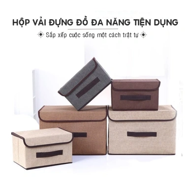 Hộp vải đa năng gấp gọn, đựng quần áo, đồ lót, ga giường, nắp đậy chắc chắn, chỉ 60.000đ