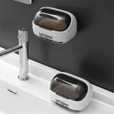 Hộp xà phòng COOLCELLS thoát nước, nắp trong suốt, treo tường, không cần đục lỗ - 99.000₫