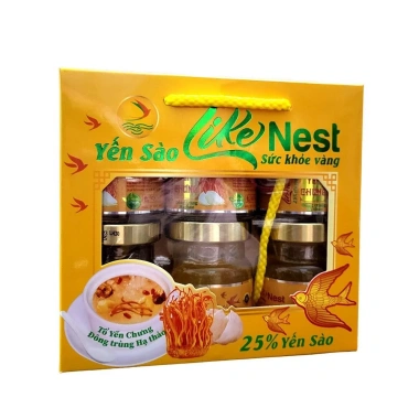 Hộp xách 6 hủ 70ml Like Nest - Tổ yến sào 25% yến chưng và Đông trùng hạ thảo Vàng, hỗ trợ sức khỏe