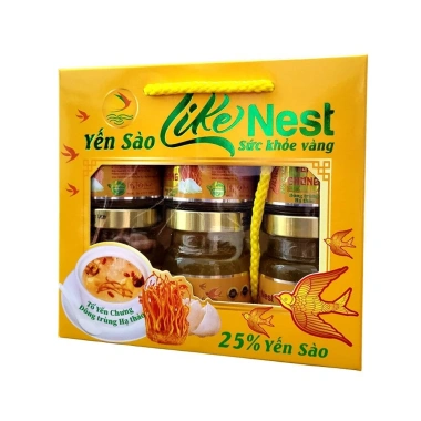 Hộp xách 6 hủ 70ml Like Nest - Tổ yến sào 25% yến chưng và Đông trùng hạ thảo Vàng, hỗ trợ sức khỏe
