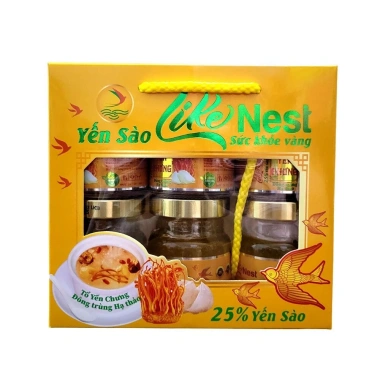 Hộp xách 6 hủ 70ml Like Nest - Tổ yến sào 25% yến chưng và Đông trùng hạ thảo Vàng, hỗ trợ sức khỏe