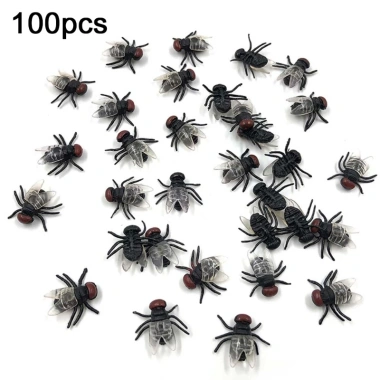 Hrtyvhin 100 chiếc ruồi giả nhựa - Đồ chơi prank Halloween, mô phỏng côn trùng