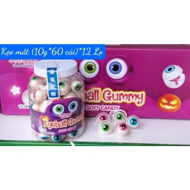 Hũ 60 viên Kẹo dẻo nhân viên nhỏ 10g Hình con mắt, trái banh, dưa hấu, dâu, vịt, Giá chỉ 49.000đ