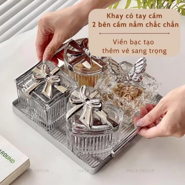 Hũ Đựng Mứt Tết Thủy Tinh Kèm Khay Kim Loại - Đĩa Trái Cây Có Nắp BK49 265.000
