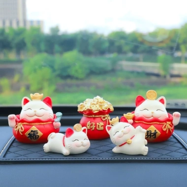 Hũ tiền đỏ trang trí ô tô, nhà cửa - Kèm tượng Thần Tài & mèo Thần Tài, thu hút tài lộc, giảm còn 43.520₫ 5