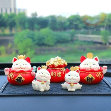 Hũ tiền đỏ trang trí ô tô, nhà cửa - Kèm tượng Thần Tài & mèo Thần Tài, thu hút tài lộc, giảm còn 43.520₫ 6