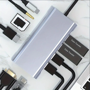 Hub 11 trong 1 Type-C USB 3.0 HD PD VGA RJ45 Audio 3.5mm Sạc nhanh – Giảm tới 95.000₫