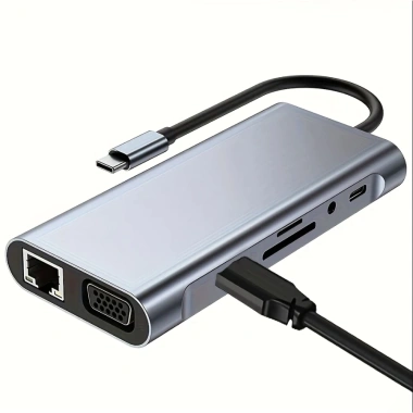 Hub 11 trong 1 Type-C USB 3.0 HD PD VGA RJ45 Audio 3.5mm Sạc nhanh – Giảm tới 95.000₫