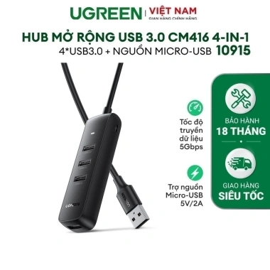 HUB 4in1 Ugreen USB Type C sang 3 USB 3.0 và 1 LAN, chính hãng, 135.000đ