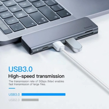 Hub 5 trong 1 Baseus CAHUB-K0G - HDMI, USB-C, USB-A, VGA, SD, Giá 490.000 VND