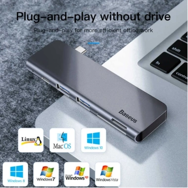 Hub 5 trong 1 Baseus CAHUB-K0G - HDMI, USB-C, USB-A, VGA, SD, Giá 490.000 VND