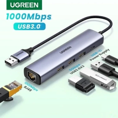 Hub 5in1 USB sang LAN 1.000Mbps + 3 cổng USB 3.0 Type-C - Ugreen 60.554, Hàng Chính Hãng, Giá 580.000₫
