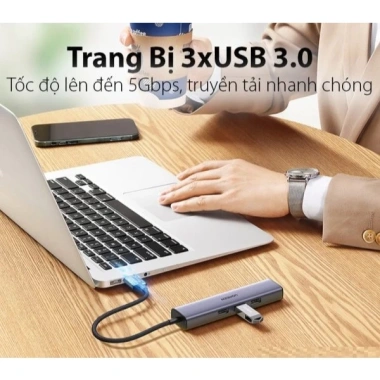 Hub 5in1 USB sang LAN 1.000Mbps + 3 cổng USB 3.0 Type-C - Ugreen 60.554, Hàng Chính Hãng, Giá 580.000₫