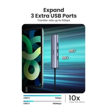 Hub 5in1 USB sang LAN 1.000Mbps + 3 cổng USB 3.0 Type-C - Ugreen 60.554, Hàng Chính Hãng, Giá 580.000₫