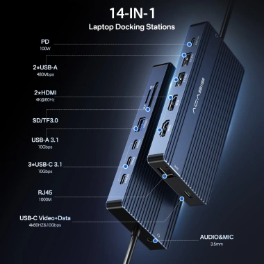 Hub ACASIS USB‑C 14 trong 1 – HDMI 4K, DP 4K@60Hz, 2 USB3.1 10Gbps, SD/TF, Audio, RJ45 cho Mac & Windows 3 Hub ACASIS USB‑C 14 trong 1 – HDMI 4K, DP 4K@60Hz, 2 USB3.1 10Gbps, SD/TF, Audio, RJ45 cho Mac & Windows 3
