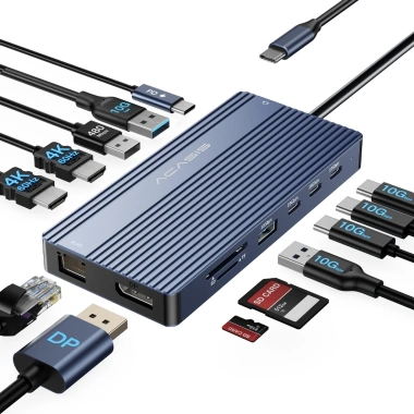 Hub ACASIS USB‑C 14 trong 1 – HDMI 4K, DP 4K@60Hz, 2 USB3.1 10Gbps, SD/TF, Audio, RJ45 cho Mac & Windows 10 Hub ACASIS USB‑C 14 trong 1 – HDMI 4K, DP 4K@60Hz, 2 USB3.1 10Gbps, SD/TF, Audio, RJ45 cho Mac & Windows 10