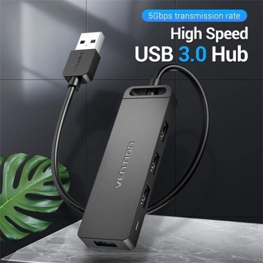 Hub Chia 1x4 USB 3.0 Vention 5Gbps - Nguồn 5V cho HDD, Mouse, Keyboard, Printer