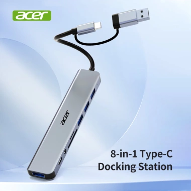 Hub Chia Cổng Acer T8 8 in 1 Type-C & USB 3.0 - 3 USB2.0, 1 USB3.0, TF/SD, 3.5mm - Chỉ 315.000 VND