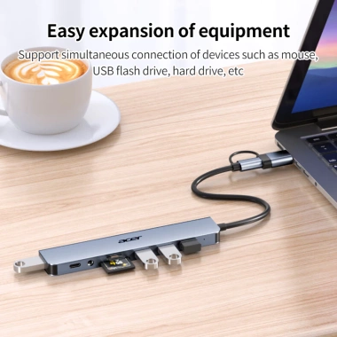 Hub Chia Cổng Acer T8 8 in 1 Type-C & USB 3.0 - 3 USB2.0, 1 USB3.0, TF/SD, 3.5mm - Chỉ 315.000 VND