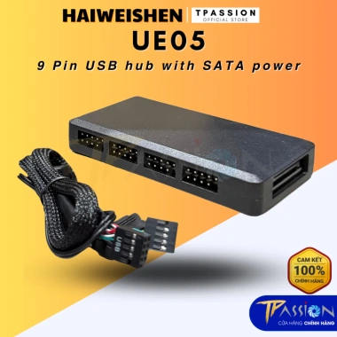 Hub chia USB Haiweishen UE05 1 ra 4 cổng 9 Pin USB 2.0 Mainboard + Cấp nguồn SATA PSU Chính hãng - Giá 295.000 VND
