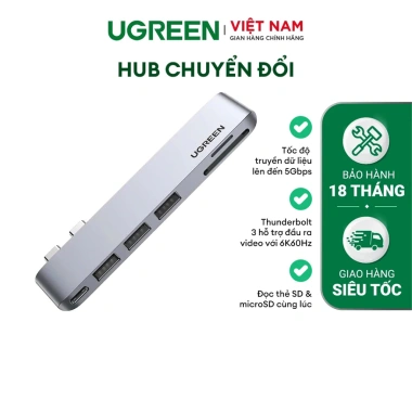 Hub chuyển đổi Type C Ugreen 5 in 1 vỏ nhôm cao cấp - Nhanh, bảo hành 18 tháng 1 đổi 1