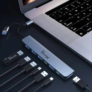 Hub Tuyp C & USB 8 in 1 Poermax HU1 - Tương thích mọi laptop, PC, Giá 145.000₫