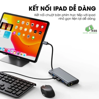 Hub Type C 11 Cổng Nhôm Tản Nhiệt KSS - HDMI, VGA, LAN RJ45, Tai nghe 3.5mm, PD