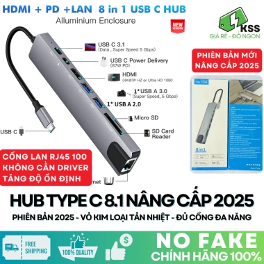 Hub Type C 11 Cổng Nhôm Tản Nhiệt KSS - HDMI, VGA, LAN RJ45, Tai nghe 3.5mm, PD