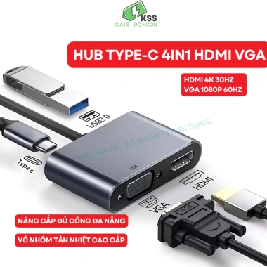 Hub Type C 11 Cổng Nhôm Tản Nhiệt KSS - HDMI, VGA, LAN RJ45, Tai nghe 3.5mm, PD
