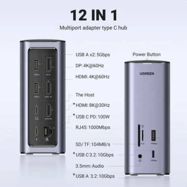 Hub Type-C 12-in-1 UGREEN CM555 - 10Gbps, Bảo hành 18 tháng, Giá 6.49 triệu 2